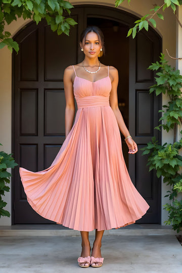 Sunset A-Line Pleated Spaghetti Straps Long Bridesmaid Dress